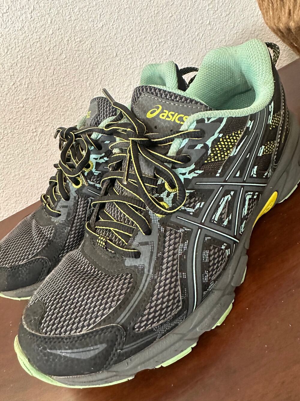 Asics Gel Venture 6 Womens 7.5 Black Mint Green Trail Running Sneakers T7G6N